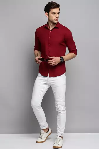 men's long sleeves solid maroon shirt