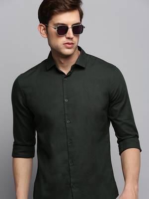 men's long sleeves solid olive shirt 1
