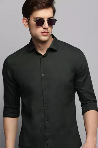 men's long sleeves solid olive shirt