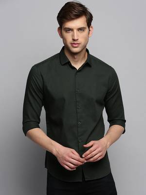men's long sleeves solid olive shirt 2