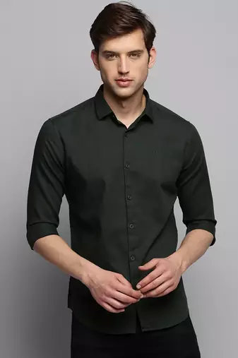 men's long sleeves solid olive shirt