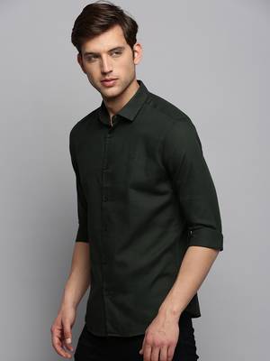 men's long sleeves solid olive shirt 3