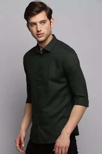 men's long sleeves solid olive shirt