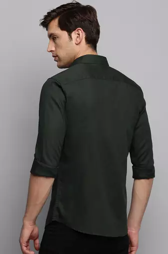 men's long sleeves solid olive shirt