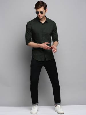 men's long sleeves solid olive shirt 5