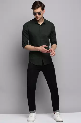 men's long sleeves solid olive shirt