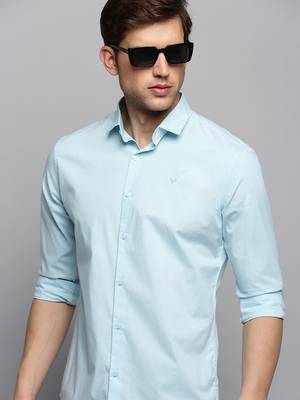 men's long sleeves solid blue shirt 1