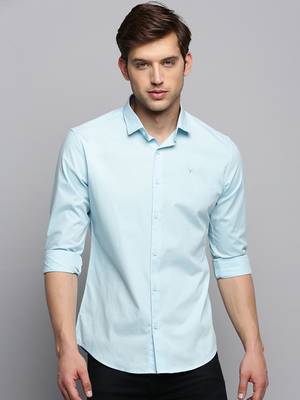 men's long sleeves solid blue shirt 2