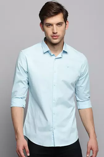 men's long sleeves solid blue shirt