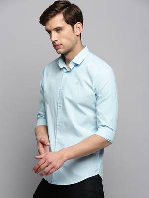 men's long sleeves solid blue shirt 3