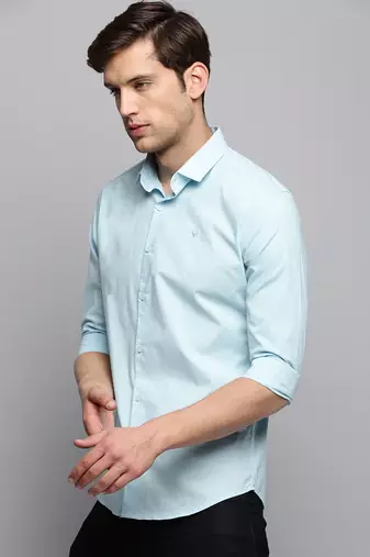 men's long sleeves solid blue shirt