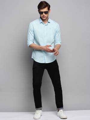 men's long sleeves solid blue shirt 5