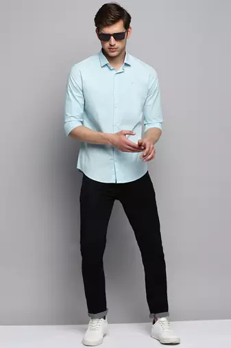 men's long sleeves solid blue shirt