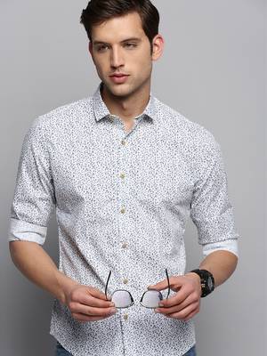 men's long sleeves micro checks white shirt 1