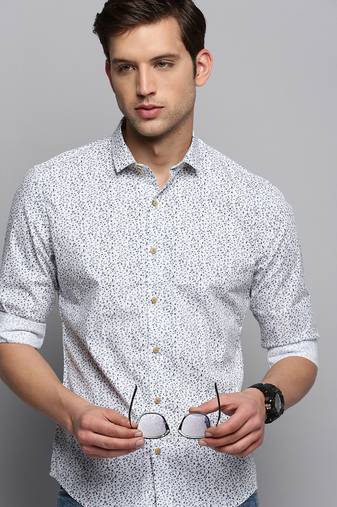 men's long sleeves micro checks white shirt