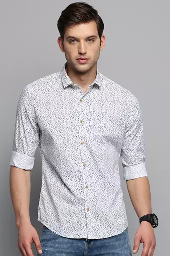 men's long sleeves micro checks white shirt