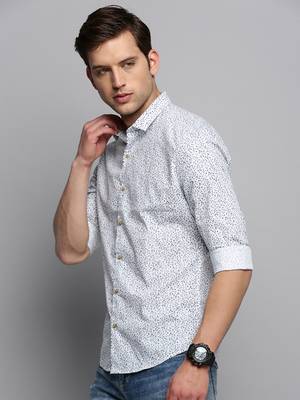 men's long sleeves micro checks white shirt 3