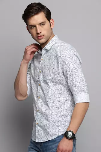 men's long sleeves micro checks white shirt