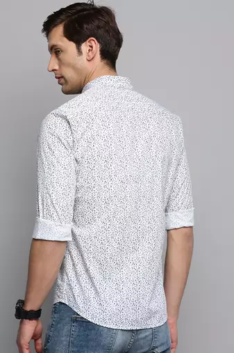 men's long sleeves micro checks white shirt