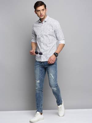 men's long sleeves micro checks white shirt 5