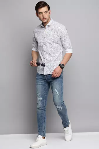 men's long sleeves micro checks white shirt