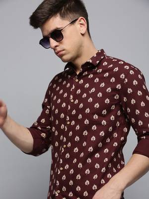 men's long sleeves abstract coffee brown shirt 1