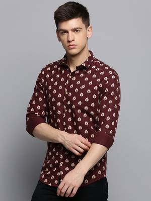 men's long sleeves abstract coffee brown shirt 3