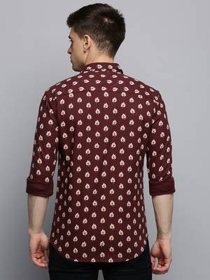 men's long sleeves abstract coffee brown shirt 4