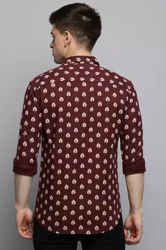 men's long sleeves abstract coffee brown shirt