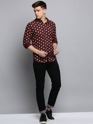 men's long sleeves abstract coffee brown shirt 5