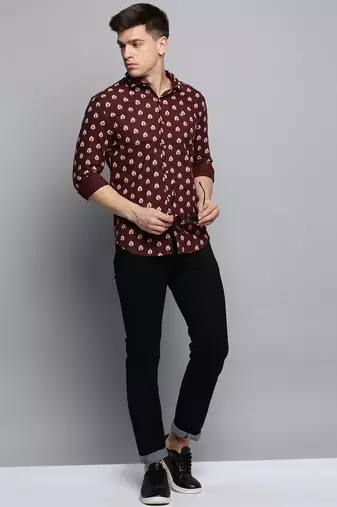 men's long sleeves abstract coffee brown shirt