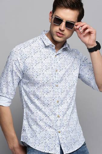 men's long sleeves abstract white shirt