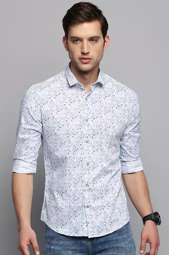 men's long sleeves abstract white shirt