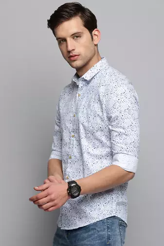 men's long sleeves abstract white shirt