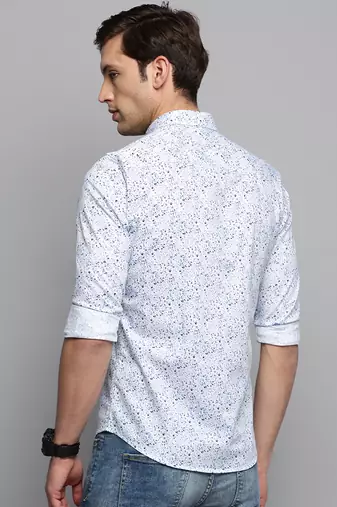 men's long sleeves abstract white shirt