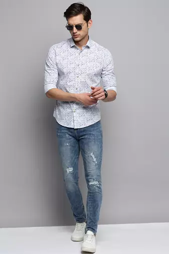 men's long sleeves abstract white shirt