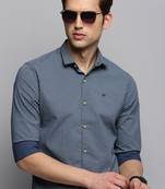 men's long sleeves geometric navy blue shirt