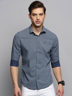 men's long sleeves geometric navy blue shirt 2
