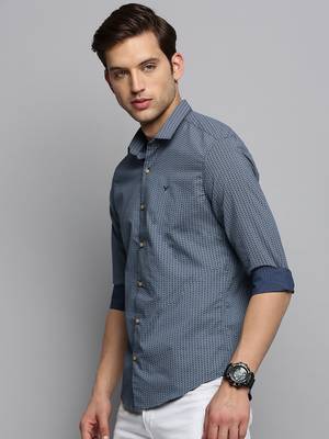men's long sleeves geometric navy blue shirt 3