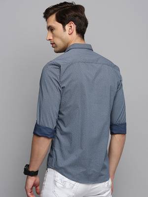 men's long sleeves geometric navy blue shirt 4