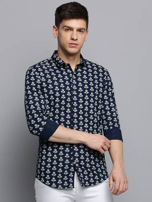 men's long sleeves floral navy blue shirt 2