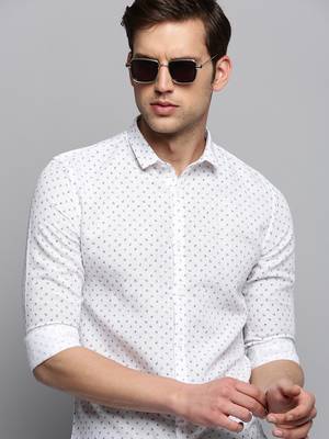 men's long sleeves micro ditsy white shirt 1