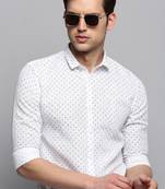 men's long sleeves micro ditsy white shirt