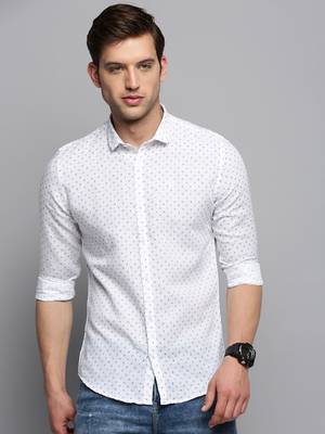 men's long sleeves micro ditsy white shirt 2