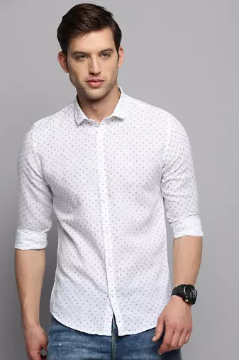 men's long sleeves micro ditsy white shirt