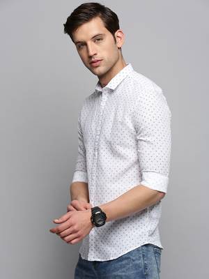 men's long sleeves micro ditsy white shirt 3