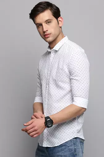 men's long sleeves micro ditsy white shirt