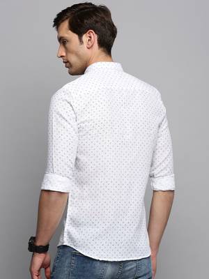 men's long sleeves micro ditsy white shirt 4