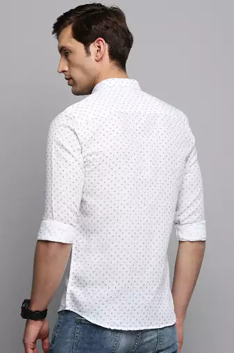 men's long sleeves micro ditsy white shirt