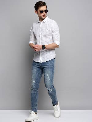 men's long sleeves micro ditsy white shirt 5